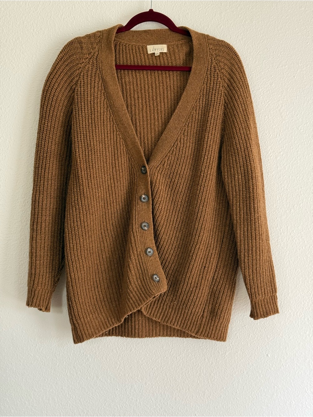 L’envers merino wool Women's Chestnut Brown Ribbed Button Cardigan